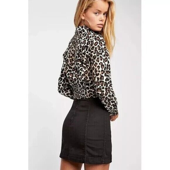 Free People Modern Femme Mini Skirt Black Stretch Denim Indie Sleaze - Picture 10 of 10